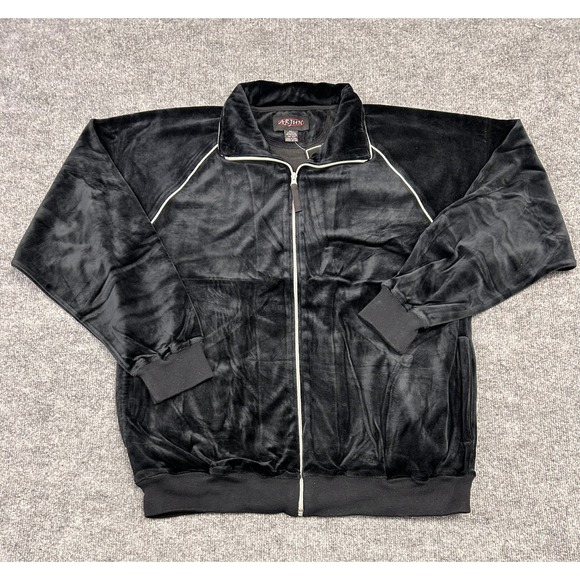 Vintage ARJUN Black Velour Tracksuit Set Jacket Pants Track Top Joggers Size L - Picture 2 of 15